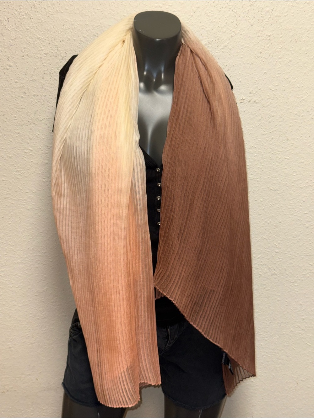 Northcrest Gradient Ribbed Wrap in Cream, Peach & Brown